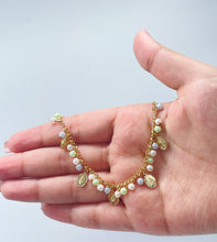 Load image into Gallery viewer, 18k Gold Filled Dainty Anklet With Pastel Bead Charms and Small Virgin Mary Medals
