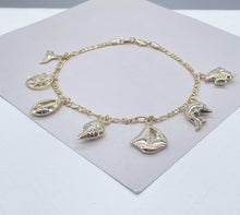 Load image into Gallery viewer, 18k Gold Filled Figaro Anklet With Chunky Sea Life Charms
