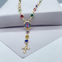 Load image into Gallery viewer, 18k Gold Filled Small Round Colorful Rosary Necklace, Multicolor Fashion Baby Jesus Medal
