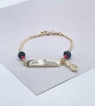 Load image into Gallery viewer, 18k Gold Filled Cuban Link ID Bracelet With Azabache Charms on Two Ends
