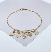 Load image into Gallery viewer, 18k Gold Filled Figaro Anklet With Plain Heart Charms &amp; Love Charm
