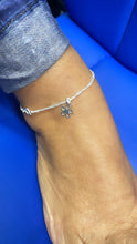 Load image into Gallery viewer, 18k Silver Filled Dainty Double-Chain Anklet With Hanging Plain Flower &amp; Zirconia Stone

