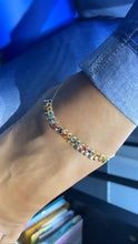 Load image into Gallery viewer, 18k Gold Filled Figaro Charm Anklet With With Multi-Colored Small Beads and Flat Gold Charms
