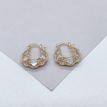 Load image into Gallery viewer, 18k Gold Filled Tri-Colored Heart Earring Hoops
