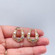 Load image into Gallery viewer, 18k Gold Filled Tri-Colored Heart Earring Hoops
