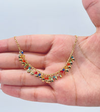 Load image into Gallery viewer, 18k Gold Filled Figaro Charm Anklet With With Multi-Colored Small Beads and Flat Gold Charms
