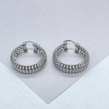 Load image into Gallery viewer, 18K GoldFilled Three Row Cuban Link 1.5” Diameter Hoop Earrings Size 40mm
