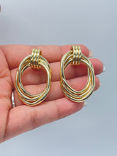 Load image into Gallery viewer, 18k Gold Filled smooth triple Layered Oval solid Earrings
