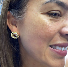 Load image into Gallery viewer, 18k Gold Filled Small Textured Solid Double Layered Hoop Earrings
