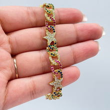 Load image into Gallery viewer, 18k Gold Filled Colorful Zirconia Cuban Link Bracelet With Star Pattern
