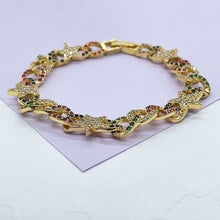 Load image into Gallery viewer, 18k Gold Filled Colorful Zirconia Cuban Link Bracelet With Star Pattern
