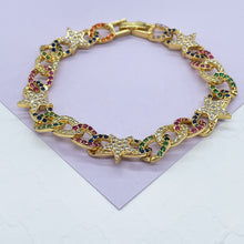 Load image into Gallery viewer, 18k Gold Filled Colorful Zirconia Cuban Link Bracelet With Star Pattern
