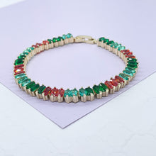 Load image into Gallery viewer, 18k Gold Filled Jade Colored Baguette Zirconia Stone Bracelet With touches of Bright Red

