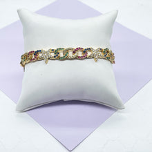 Load image into Gallery viewer, 18k Gold Filled Colorful Zirconia Cuban Link Bracelet With Star Pattern
