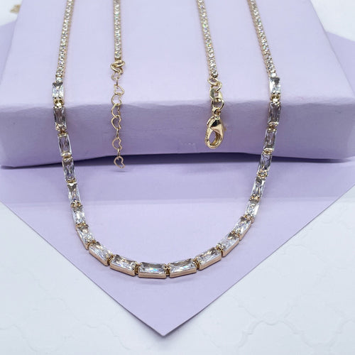 18k Gold Filled Baguette Zirconia Rectangular Set