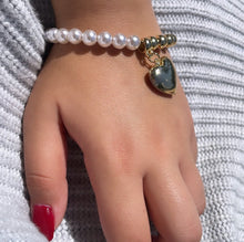 Load image into Gallery viewer, 18k Gold Filled Half Gold &amp; Pearl Bracelet with Large Puffy Heart
