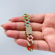 Load image into Gallery viewer, 18k Gold Filled Colorful Enamel and Zirconia Thick Cuban Link Set
