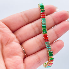 Load image into Gallery viewer, 18k Gold Filled Jade Colored Baguette Zirconia Stone Bracelet With touches of Bright Red
