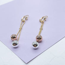 Load image into Gallery viewer, 18k Gold Filled Tri-Color and Plain Gold Dangle Beaded Earrings
