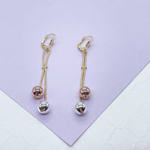 Load image into Gallery viewer, 18k Gold Filled Tri-Color and Plain Gold Dangle Beaded Earrings
