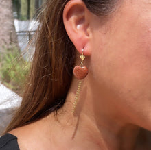 Load image into Gallery viewer, 18k Gold Filled Heart Venturina Drop Earrings: Goldstone Chain Tassels
