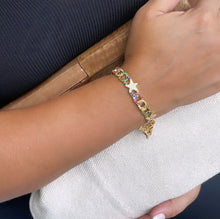 Load image into Gallery viewer, 18k Gold Filled Colorful Zirconia Cuban Link Bracelet With Star Pattern
