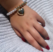 Load image into Gallery viewer, 18k Gold Filled Half Gold &amp; Pearl Bracelet with Large Puffy Heart
