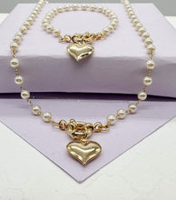 Load image into Gallery viewer, 18k Gold Filled Kids Pearl Choker with Heart Pendant Set
