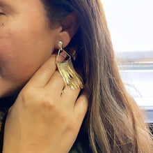 Load image into Gallery viewer, 18k Gold Filled Triangle Shaped Chandelier Earrings
