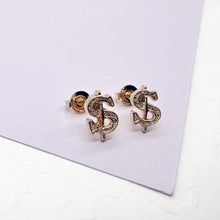 Load image into Gallery viewer, 18k Gold Filled Dollar Sign Stud Earrings
