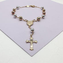 Load image into Gallery viewer, 18k GoldFilled Tri-Colored Rosary Bracelet With Virgin Mary Charm

