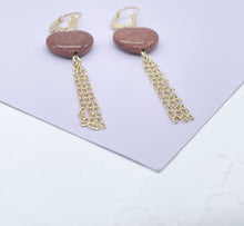 Load image into Gallery viewer, 18k Gold Filled Heart Venturina Drop Earrings: Goldstone Chain Tassels
