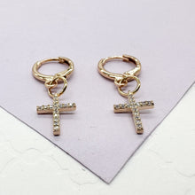 Load image into Gallery viewer, 18k Gold Filled Dangling Cross Earring
