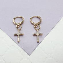 Load image into Gallery viewer, 18k Gold Filled Dangling Cross Earring
