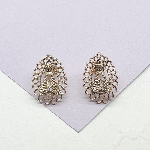18k Gold Filled Patterned Virgin Stud Earring