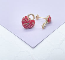 Load image into Gallery viewer, 18k Gold Filled Heart and Lock Earring
