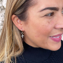 Load image into Gallery viewer, 18k Gold Filled Dangling Cross Earring
