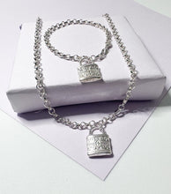 Load image into Gallery viewer, Silver Filled Rolo Link Set With Lock Pendant
