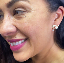 Load image into Gallery viewer, 18k Gold Filled Evil Eye Earring With Pearl Ball Eye And Teardrop Cubic Zirconia Stone
