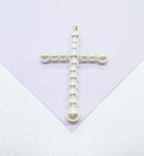 Load image into Gallery viewer, 18k Gold Filled Faux all around Pearl Style Cross Pendant in two sizes
