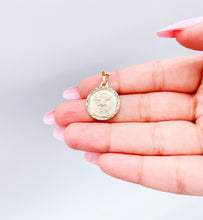 Load image into Gallery viewer, 18k Gold Filled Medallion Charm Pendant With engraved Angel in Center
