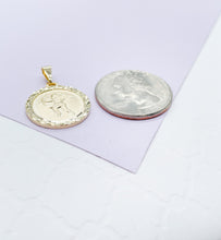 Load image into Gallery viewer, 18k Gold Filled Medallion Charm Pendant With engraved Angel in Center

