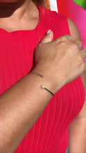 Load image into Gallery viewer, 18k Gold Filled Dainty Cuff Bangle With Stone and Pearl Ends
