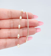 Load image into Gallery viewer, 18k Gold Filled Double Bracelet with Cuff Bangle &amp; Dainty pearl Satellite Bracelet
