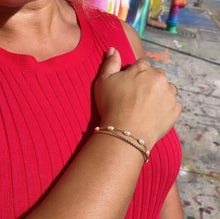 Load image into Gallery viewer, 18k Gold Filled Double Bracelet with Cuff Bangle &amp; Dainty pearl Satellite Bracelet
