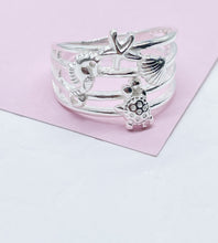 Load image into Gallery viewer, 925 Sterling Silver Ocean Themed Ring With Stamped Seahorse, Turtle, Starfish &amp; Sea shells
