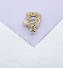 Load image into Gallery viewer, 18k Gold Filled Crab Claw Pave Clasp With Heart Detail
