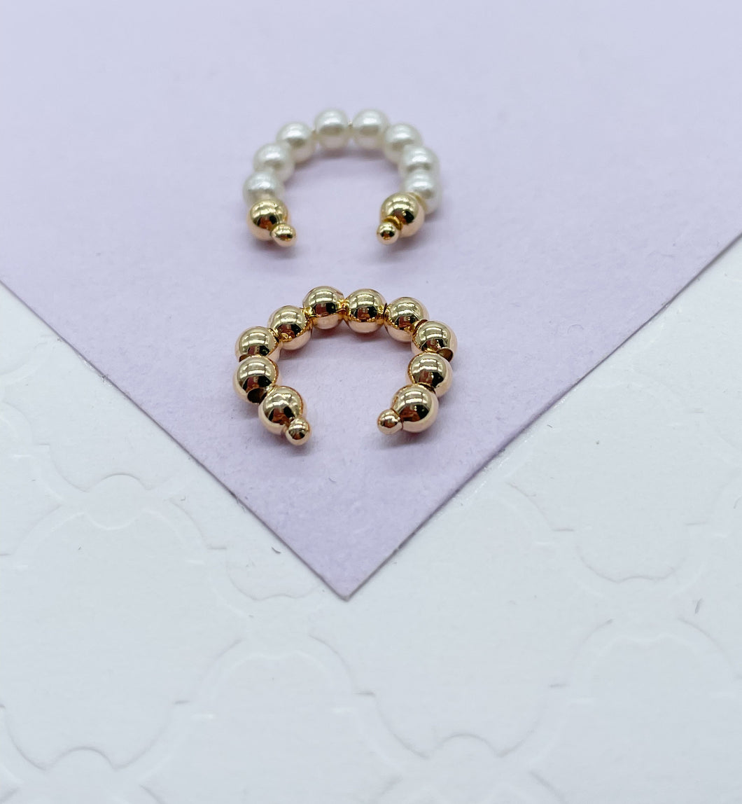 18k Gold Filled Beaded Ear Cuffs in Pearl Gold Bead Styles