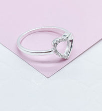 Load image into Gallery viewer, 925 Sterling Silver Open Heart Ring With 1 Side of Pave Stones
