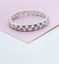 Load image into Gallery viewer, 925 Sterling Silver Patterned Stackable Ring With CZ Stones Throughout Ring
